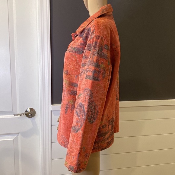 Chico's Coral Print Brushed Fabric Jacket Metal Buttons Sz 12 (Chico's 2) - Picture 4 of 5